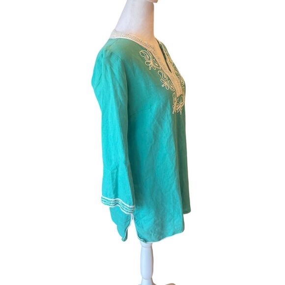 Brooks Brothers Linen Blend Tunic Top Teal And White Embroidery Womens Small - Picture 4 of 11